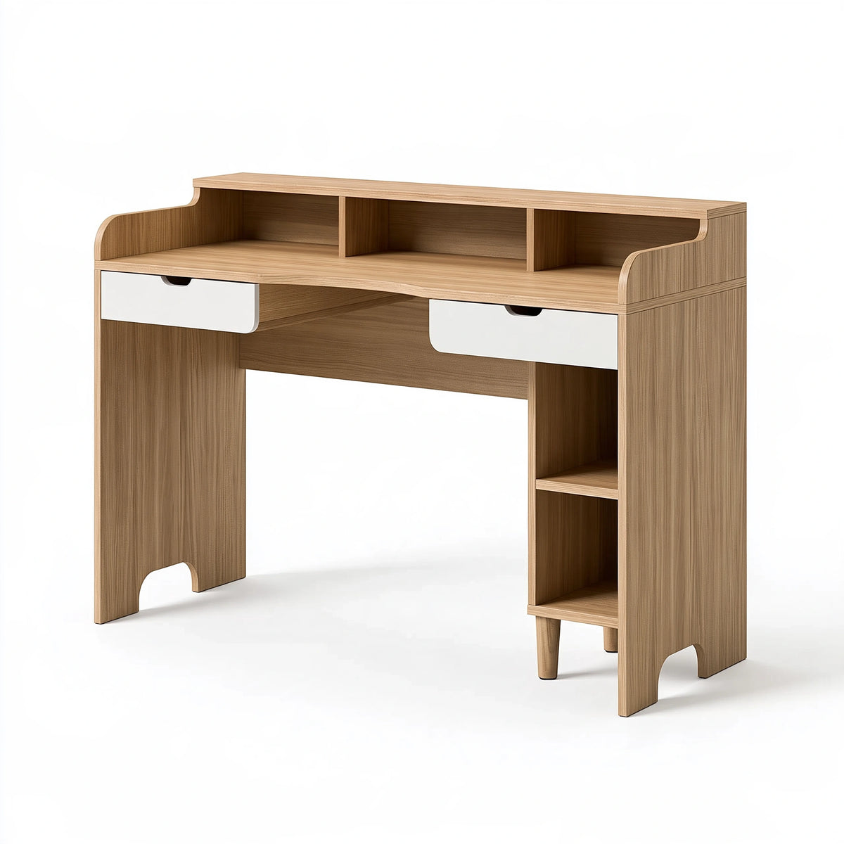 Bureau 100 x 50 x 95 cm en panneaux effet bois naturel avec tiroirs et étagères