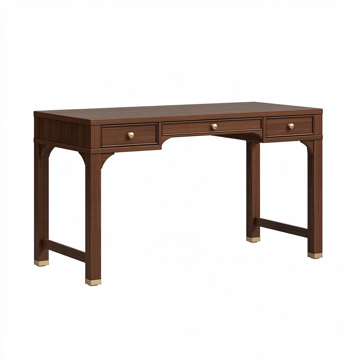 Bureau 140 x 60 x 75 cm en bois brun à 3 tiroirs style classique