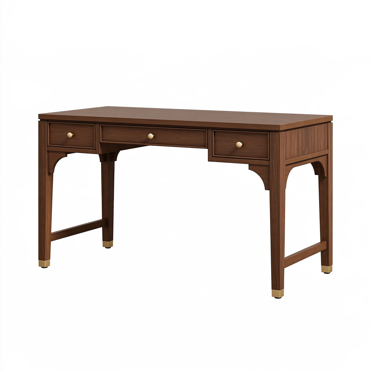Bureau 150 x 60 x 75 cm en bois brun à 3 tiroirs style classique