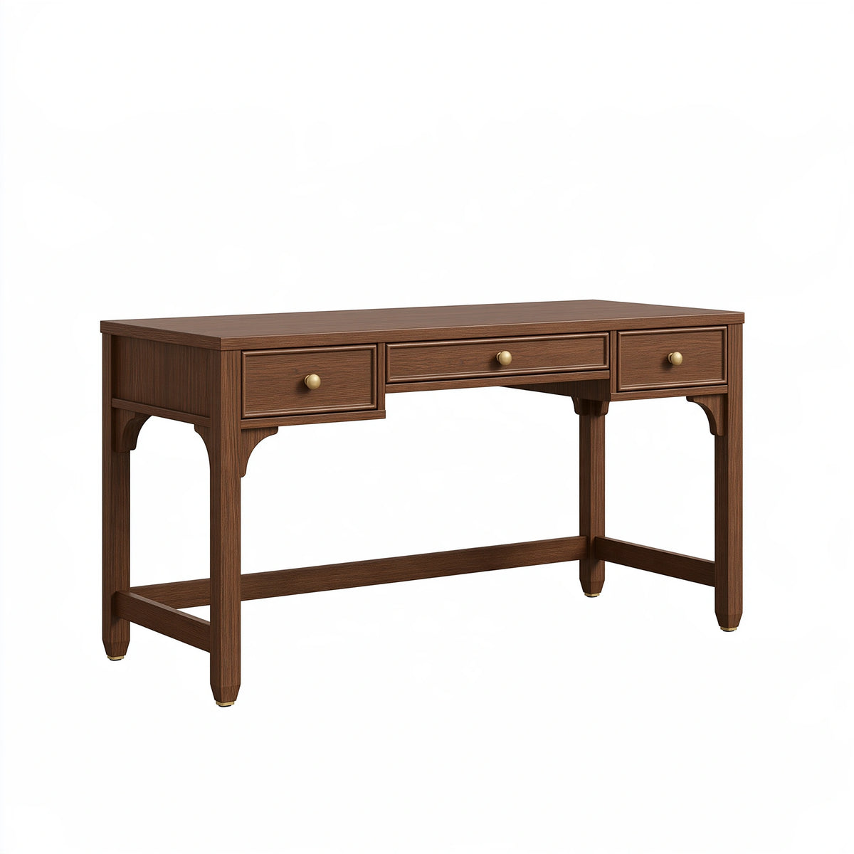 Bureau 120 x 60 x 75 cm en bois brun foncé à 3 tiroirs style classique