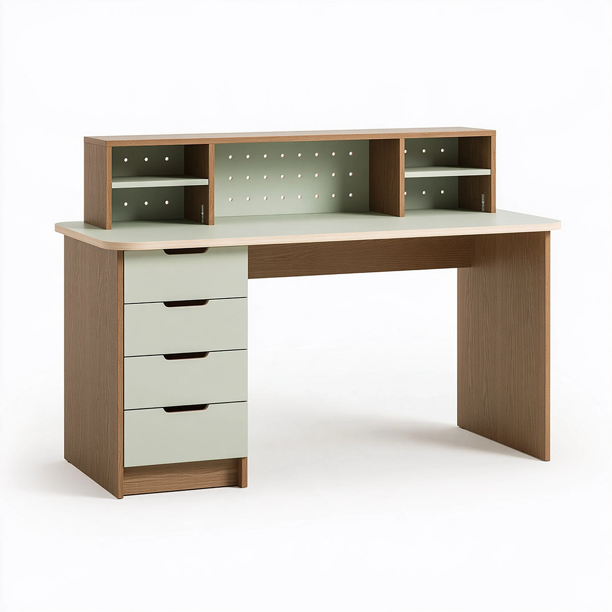 Bureau avec rangement 120 x 60 x 120 cm en panneaux de bois marron et vert style moderne