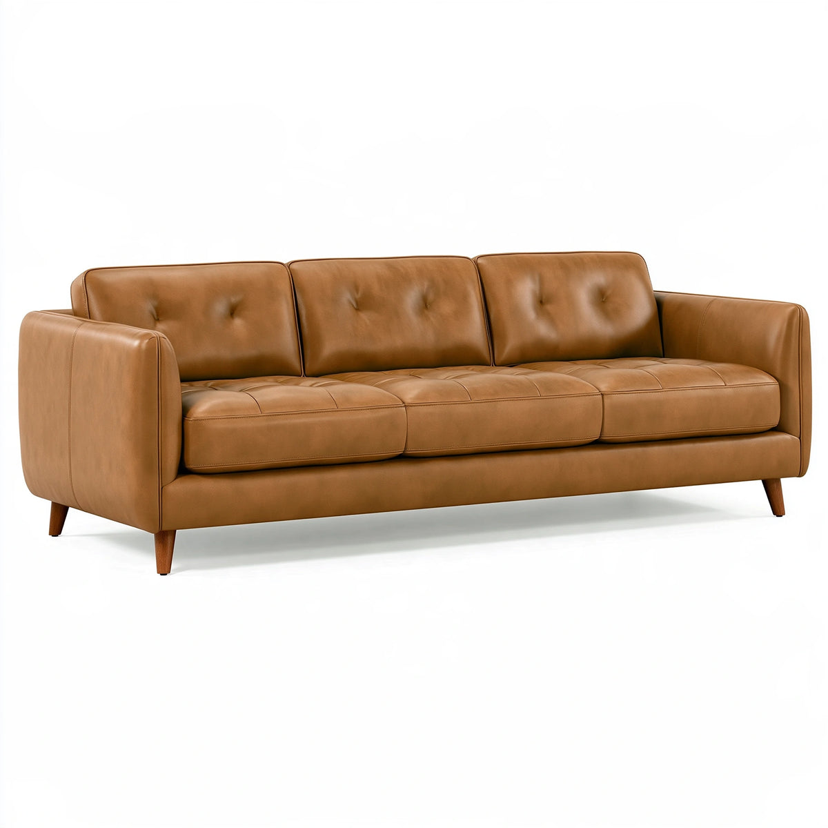 Canapé 3 places 210 cm aspect cuir marron cognac style moderne